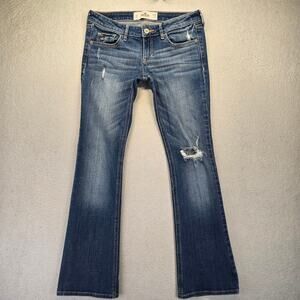 Hollister Distressed Bootcut Jeans Womens 3S Blue Stretch Low Rise Y2K